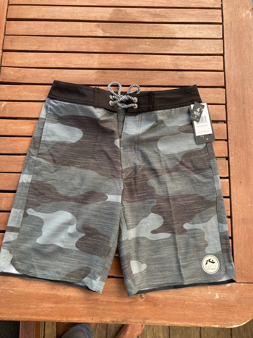 Rusty Boys Gray and Black Camo Swim Trunks